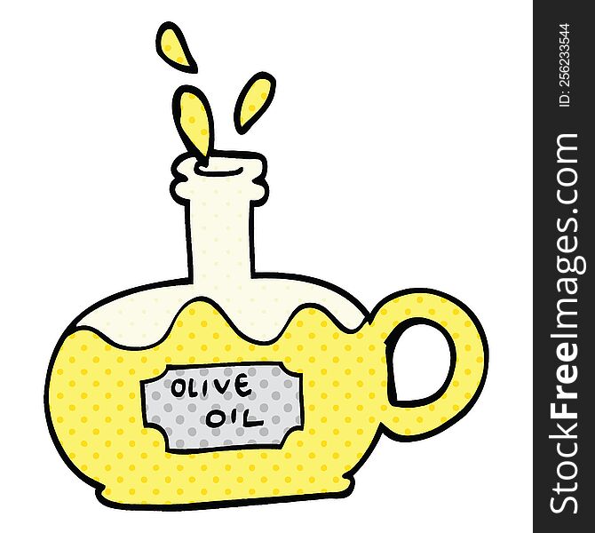 comic book style cartoon bottle of oilve oil