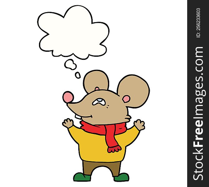 cartoon mouse wearing scarf and thought bubble