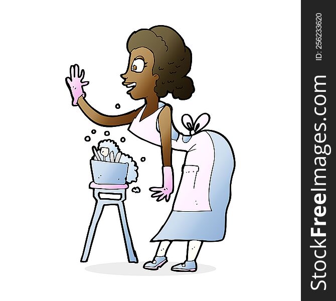 Cartoon Housewife Washing Up