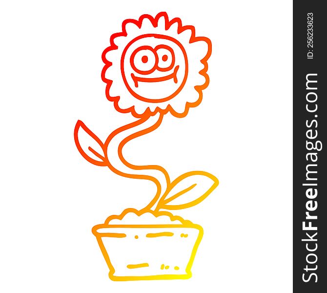 Warm Gradient Line Drawing Cartoon Flower In Pot