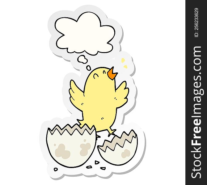 Cartoon Bird Hatching From Egg And Thought Bubble As A Printed Sticker