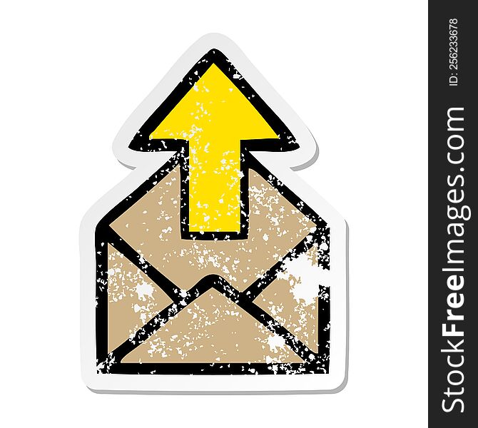 distressed sticker of a cute cartoon envelope with arrow