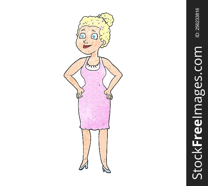 freehand textured cartoon woman wearing dress