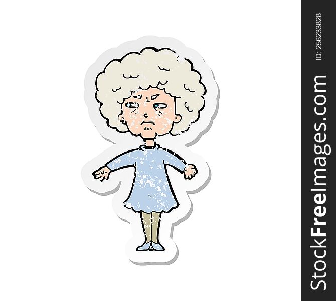 Retro Distressed Sticker Of A Cartoon Bitter Old Woman