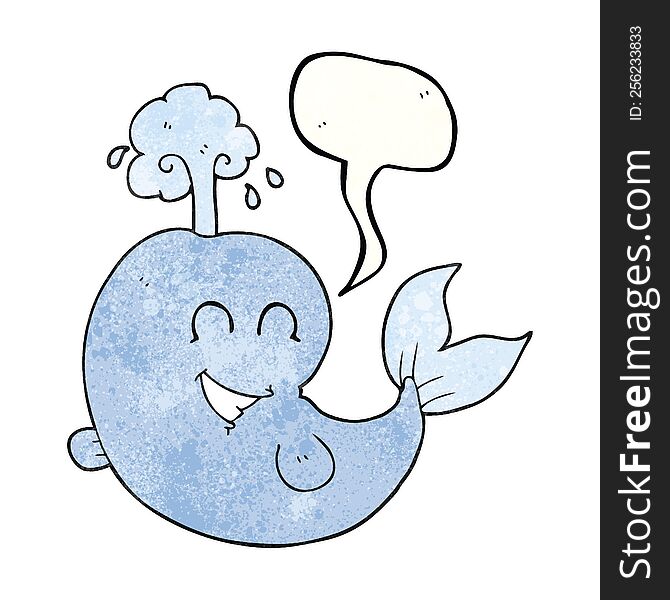 Speech Bubble Textured Cartoon Whale Spouting Water