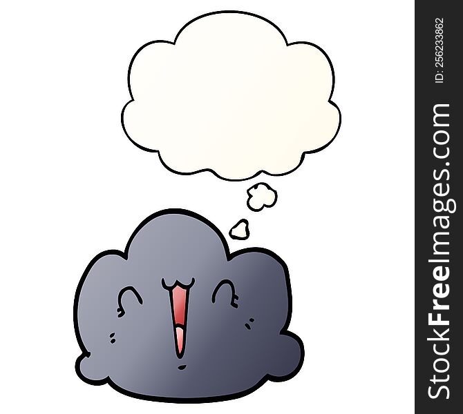 Happy Cloud Cartoon And Thought Bubble In Smooth Gradient Style