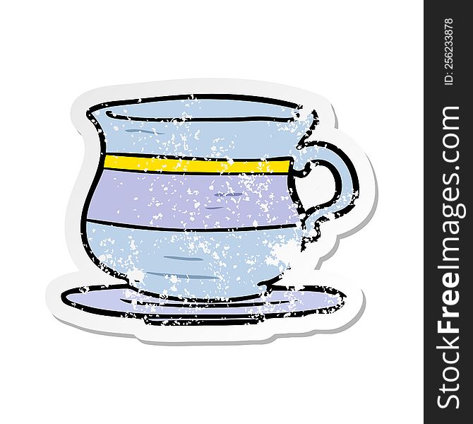 Distressed Sticker Of A Cartoon Old Tea Cup