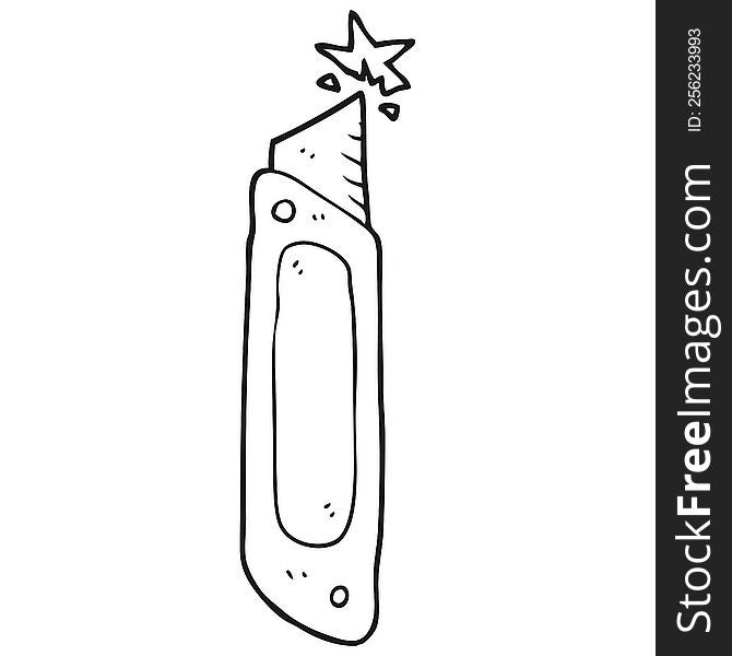 freehand drawn black and white cartoon construction knife