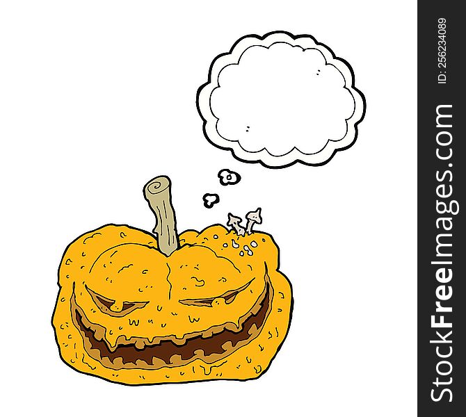 cartoon halloween pumpkin with thought bubble