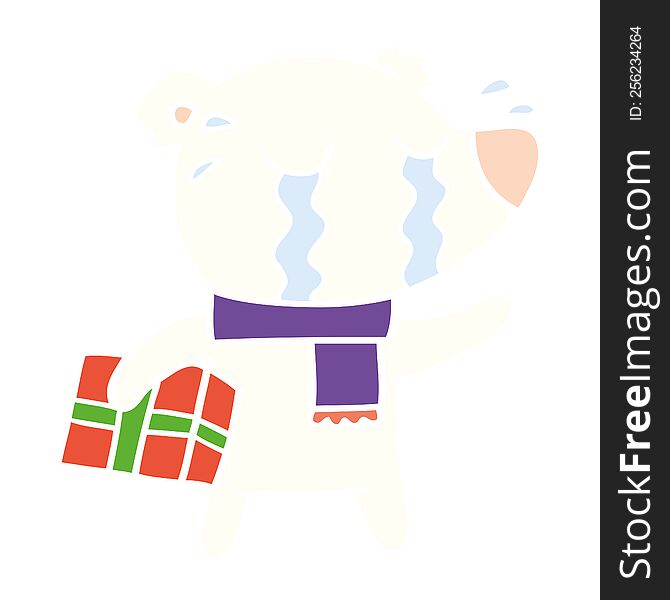 Flat Color Style Cartoon Crying Christmas Polar Bear