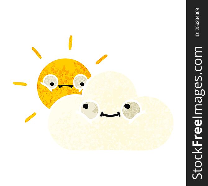 Retro Illustration Style Cartoon Sunshine And Cloud