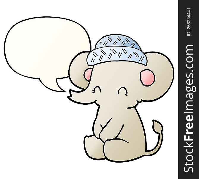 Cartoon Cute Elephant And Speech Bubble In Smooth Gradient Style