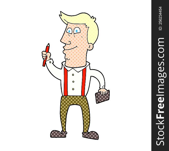cartoon man with notebook and pen