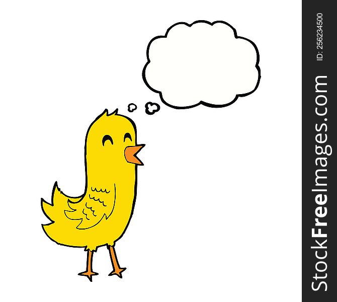 Cartoon Happy Bird With Thought Bubble