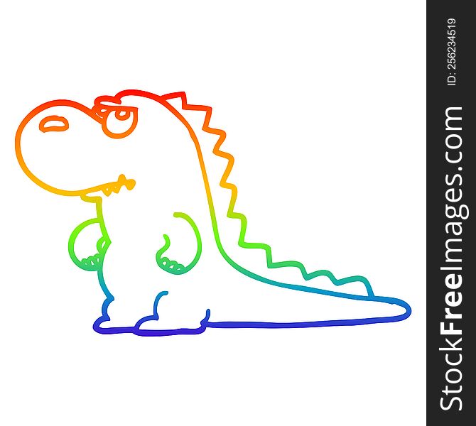 Rainbow Gradient Line Drawing Cartoon Annoyed Dinosaur