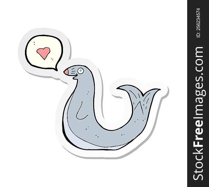 sticker of a cartoon seal with love heart