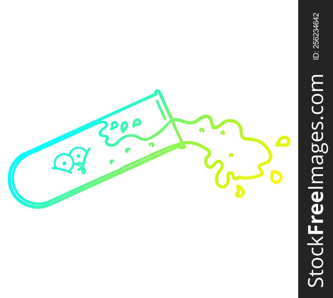 cold gradient line drawing of a cartoon test tube spilling