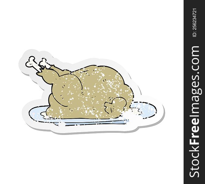 Retro Distressed Sticker Of A Cartoon Cooked Chicken