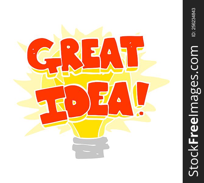 Flat Color Illustration Of A Cartoon Great Idea Light Bulb Symbol