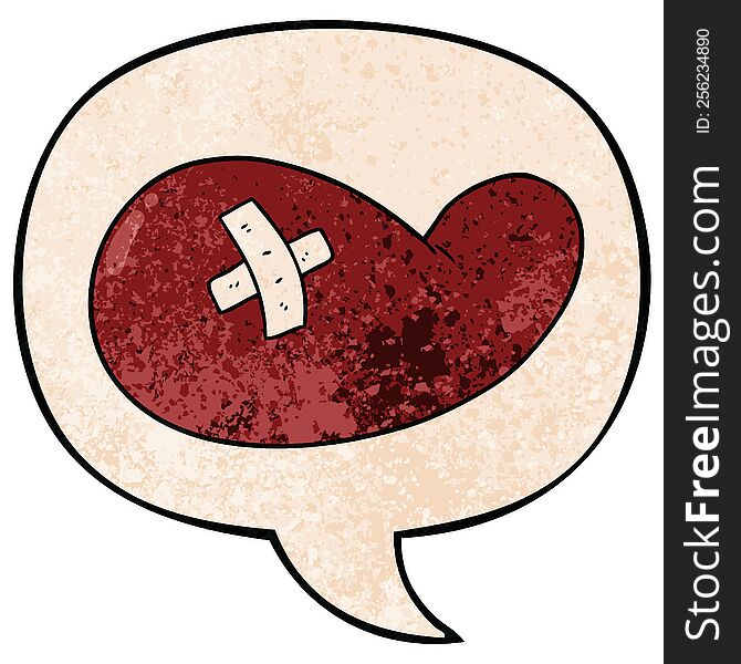 cartoon injured gall bladder with speech bubble in retro texture style