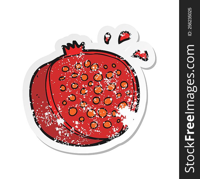 retro distressed sticker of a cartoon pomegranate