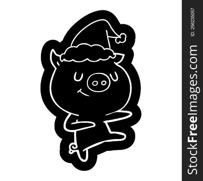 Happy Cartoon Icon Of A Pig Dancing Wearing Santa Hat