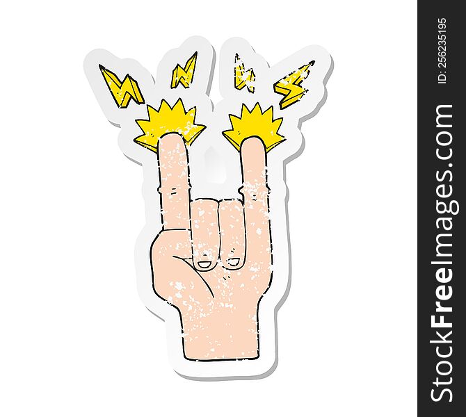 retro distressed sticker of a cartoon hand making rock symbol