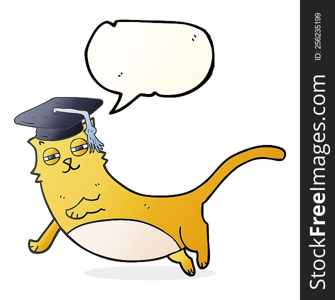 Speech Bubble Cartoon Cat With Graduate Cap