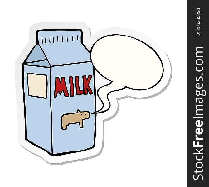 cartoon milk carton with speech bubble sticker