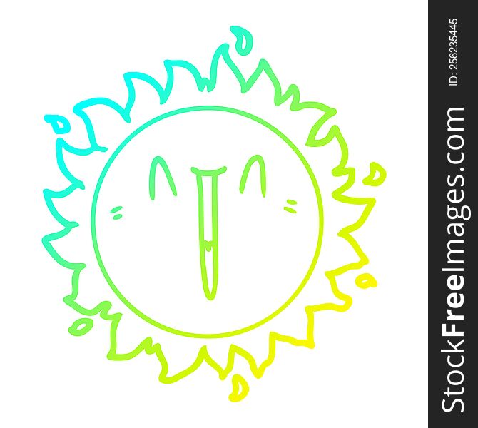 cold gradient line drawing of a happy cartoon sun