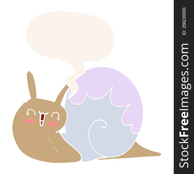 cute cartoon snail with speech bubble in retro style