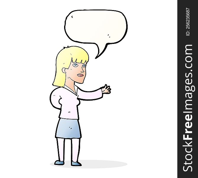 Cartoon Woman Explaining With Speech Bubble