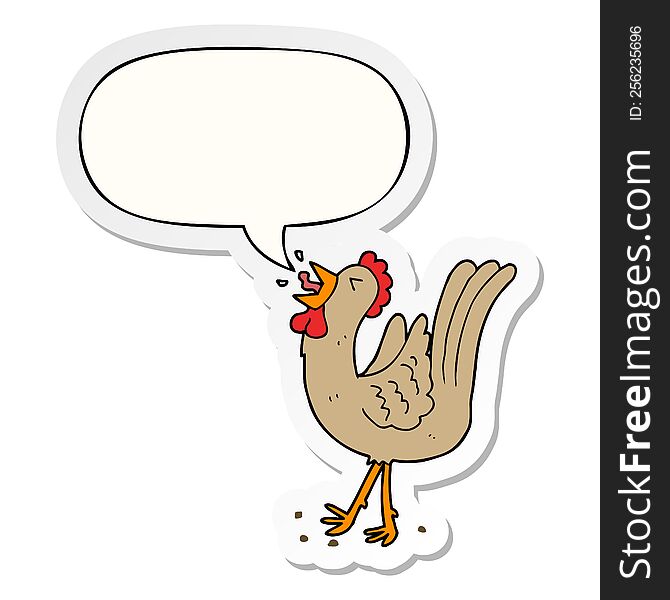 Cartoon Crowing Cockerel And Speech Bubble Sticker