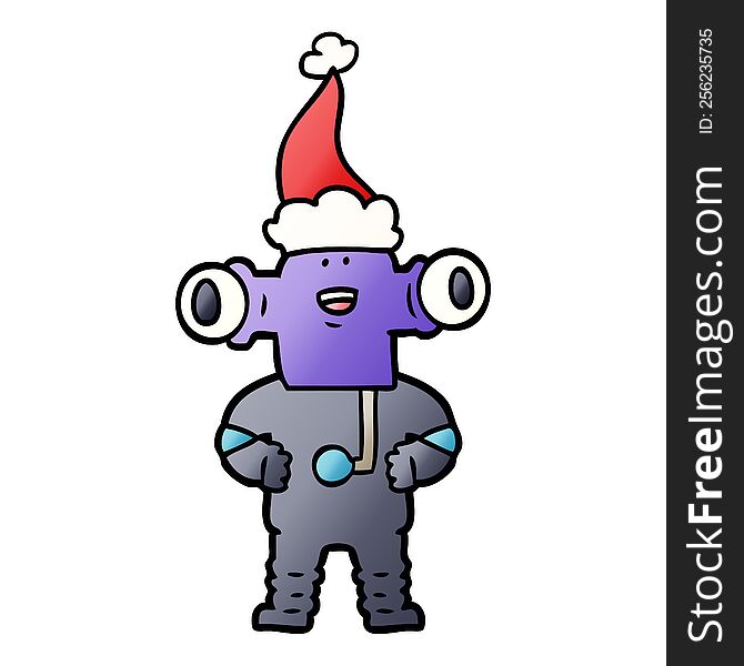 Friendly Gradient Cartoon Of A Alien Wearing Santa Hat