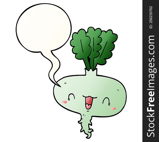 cartoon turnip with speech bubble in smooth gradient style