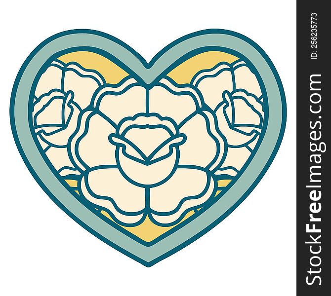 Tattoo Style Icon Of A Heart And Flowers