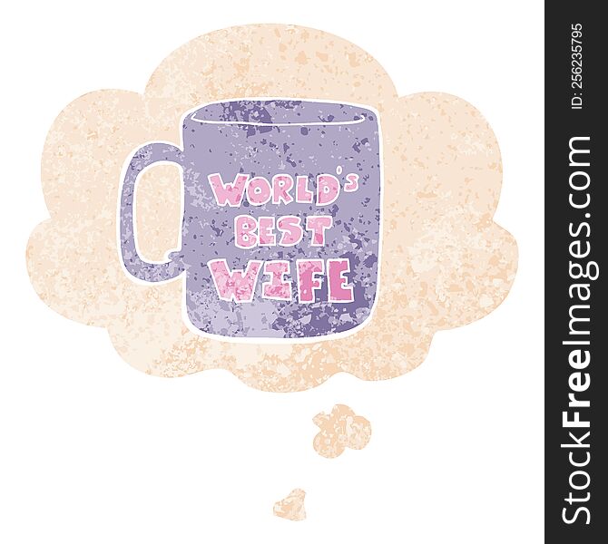 worlds best wife mug and thought bubble in retro textured style