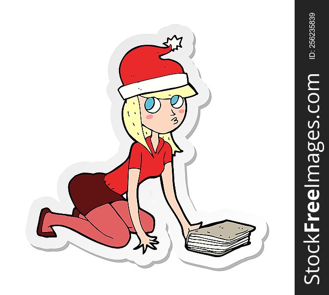 Sticker Of A Cartoon Woman In Christmas Hat