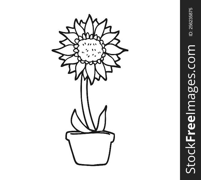 Black And White Cartoon Sunflower