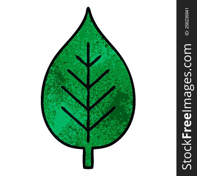 retro grunge texture cartoon of a green leaf