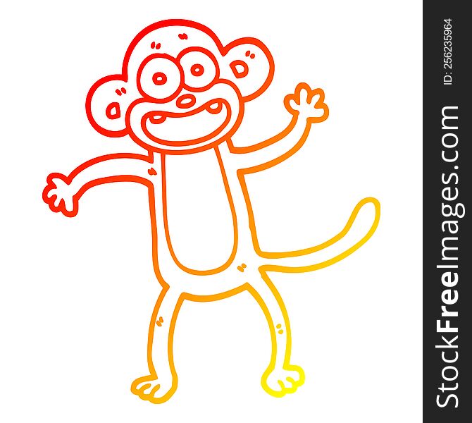 warm gradient line drawing of a cartoon crazy monkey
