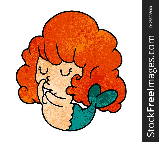 Textured Cartoon Of Cute Kawaii Mermaid Girl