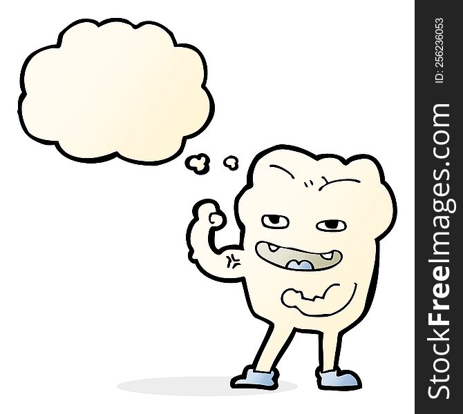 Cartoon Strong Healthy Tooth With Thought Bubble