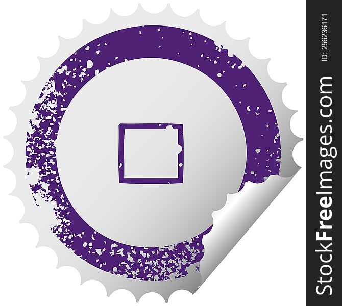 distressed circular peeling sticker symbol of a stop button