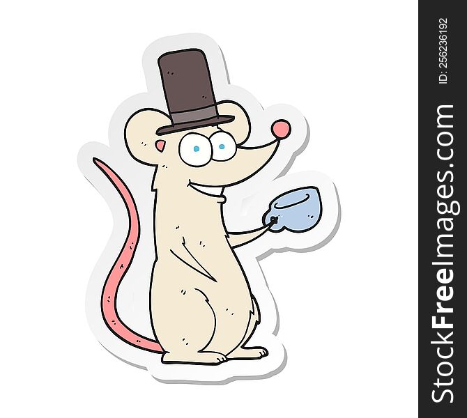 sticker of a cartoon mouse with teacup