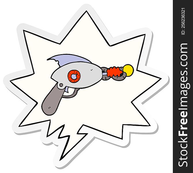 cartoon ray gun with speech bubble sticker. cartoon ray gun with speech bubble sticker