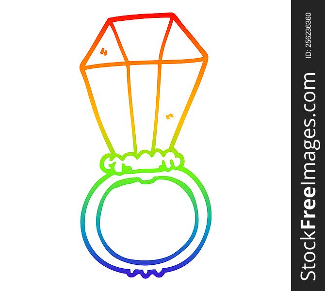 rainbow gradient line drawing of a cartoon engagment ring