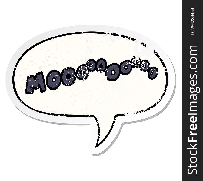 Cartoon Moo Noise And Speech Bubble Distressed Sticker