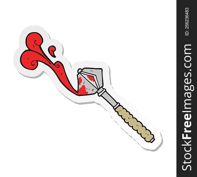 sticker of a cartoon bloody medieval mace