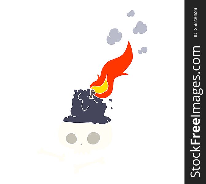 Flat Color Illustration Of A Cartoon Burning Candle On Skull